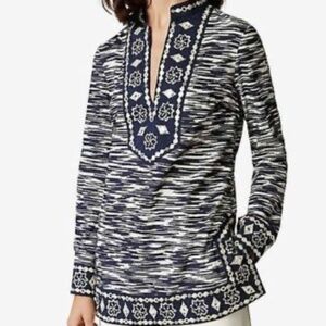 Tory Burch Tory tunic navy space dye embellished shisha mirror blouse - size 10